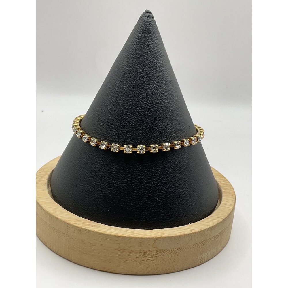 Gold Tone Tennis Bracelet With Clear Stones Elegant Design